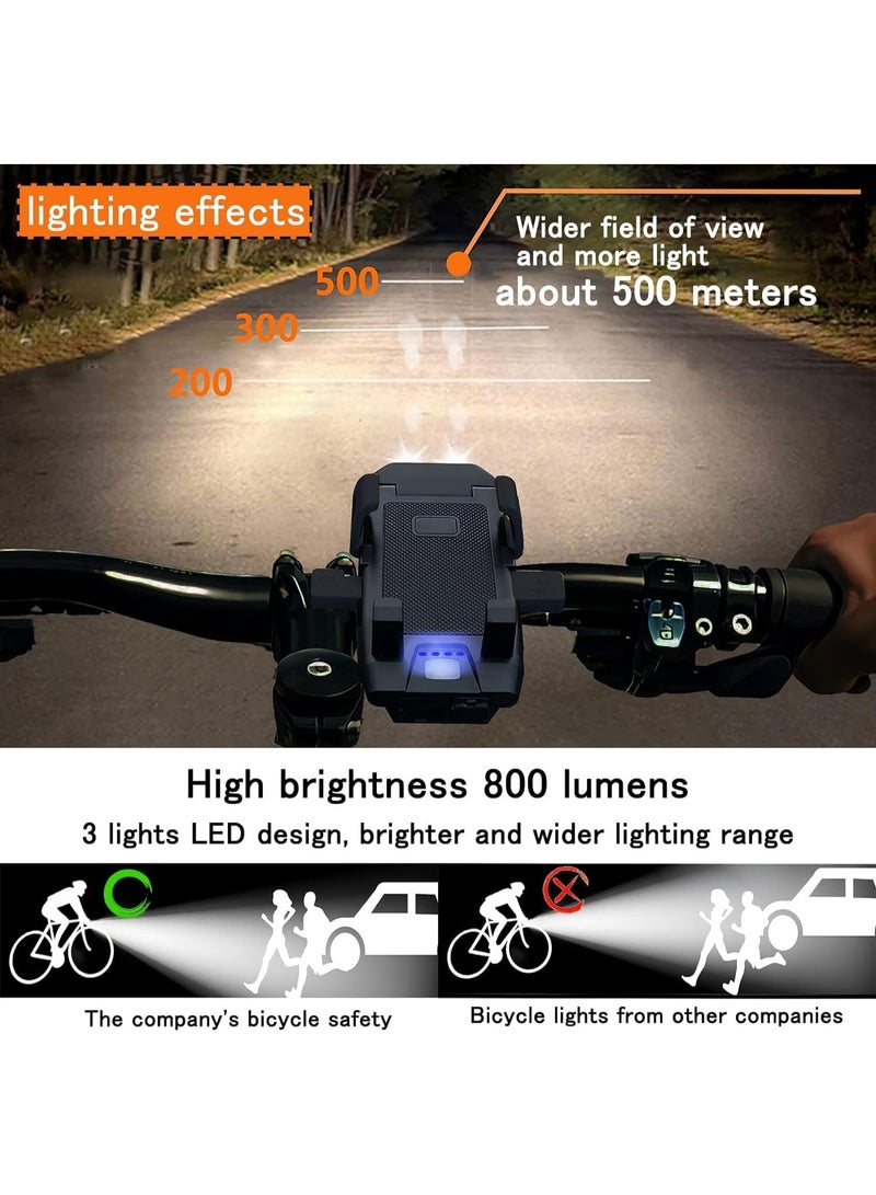 4in1 Led Bike Front Light USB Rechargeable with Horn Trumpet,3 Lighting Modes & 5 Sounds, Bicycle Phone Mount Fits Mountain Bike - Image 3